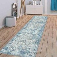 Vernal Edgar Machine washable, Non Shedding, Non Slip Area Rug for Living Room, Bedroom, Dining Room, Hallway, Kitchen, Pet Friendly, Stone Blue, Beige & Orange, 60 cm X 150 cm