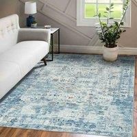 Vernal Edgar Machine washable, Non Shedding, Non Slip Area Rug for Living Room, Bedroom, Dining Room, Hallway, Kitchen, Pet Friendly, Stone Blue, Beige & Orange, 170 cm X 240 cm