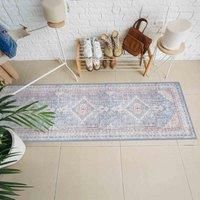 Vernal Senglea Machine washable, Non Shedding, Non Slip Area Rug for Living Room, Bedroom, Dining Room, Hallway, Kitchen, Pet Friendly, Light Blue, Burnt Orange & Cream, 76 cm X 243 cm