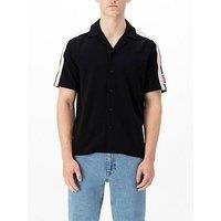 Luke 1977 Peking Tape Detail Button Up Short Sleeve Shirt - Black