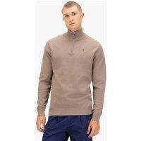 Luke 1977 Men's Pretender Quarter Zip Knitted Jumper in Light Brown | Size: Medium