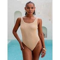 Moda Minx Scrunch Double Shoulder Swimsuit - Light Caramel