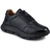 Pavers Men's Wide Fit Breathable Leather Lace Up Trainers in Black | Size: 12