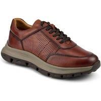 Pavers Men's Wide Fit Breathable Leather Lace Up Trainers in Tan | Size: 10