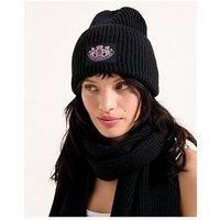 Juicy Couture Crest Unisex Adults Black Hat & Scarf Set - One Size