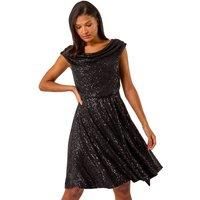 Roman Sequin Cowl Neck Stretch Dress in Black - Size 18 18 female