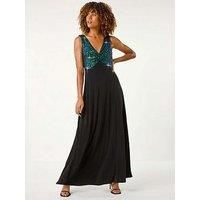 Roman Contrast Sequin Bodice Maxi Dress 14 female