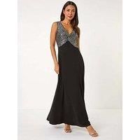Roman Contrast Sequin Bodice Maxi Dress 20 female