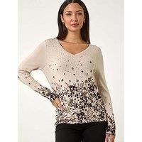 Roman Floral Hotfix V-Neck Knit Jumper 10 female