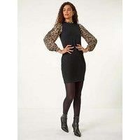 Roman Women's Animal Contrast Stretch Knitted Dress in Beige | Size: 16