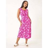 Roman Petite Paisley Tie Front Midi Dress - Fuchsia