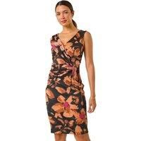 Roman Floral Ruched V-Neck Dress in Beige 20 female