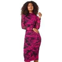 Dusk Abstract Print Ruched Midi Dress 12 female