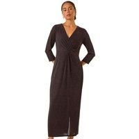 Roman Petite Bronze Gathered Glitter Maxi Stretch Dress - Size 18 18 female
