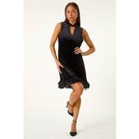 Petite Velvet Feather Hem Dress