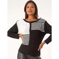 Roman Women's Stripe Colour Block Jumper in Black | Size: Small