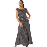 Roman Sequin Cowl Neck Maxi Stretch Dress in Grey 12 female