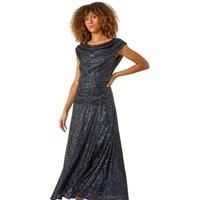 Roman Purple Sequin Cowl Neck Maxi Stretch Dress - Size 18 18 female