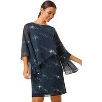 Roman Sequin Embellished Asymmetric Overlay Dress 12 female