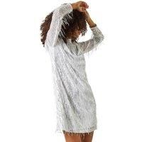 Dusk Fashion Dusk All Over Fringe Shift Dress in Silver 12 female