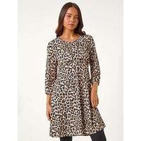 Roman Petite Animal Print Gathered Waist Dress 12 female