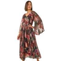 Roman Floral Print Shimmer Midi Dress 12 female