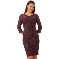 Roman Sequin Lace Ruched Stretch Dress 20 female