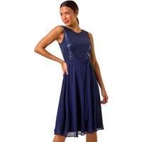 Roman Sequin Bodice Betlted Chiffon Dress 20 female