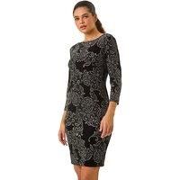 Roman Paisley Print Velvet Shift Dress in Black - Size 18 18 female