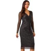 Roman Black Dobby Plisse Wrap Dress - Size 16 16 female