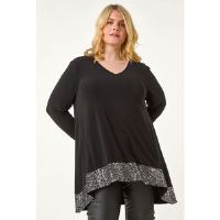 Roman Curve Curve Sequin Hem Stretch Top in Silver 18 female