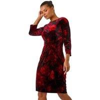 Roman Velvet Rose Print Side Twist Shift Dress 12 female