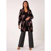 Roman Originals Sequin Velvet Longline Jacket for Women UK - Ladies Everyday Autumn Winter Shawl Collar Comfy Soft Evening Vacation Work Party Night Out - Bronze - Size 20