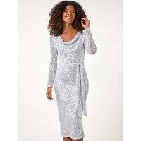 Dusk Sequin Cowl Neck Pencil Stretch Dress 14 female