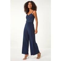 Roman Sweetheart Lace Stretch Jumpsuit for Women UK - Ladies Autumn Everyday Winter Holiday Sleeveless Soft Full Length Comfy Woven Fabric Dinner Date Playsuits - Navy - Size 10