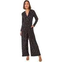 Roman Foil Print V-Neck Stretch Jumpsuit in Black 20 female