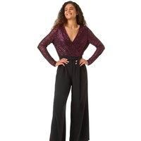 Roman Sequin Wrap V-Neck Stretch Jumpsuit 14 female