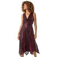 Roman Sequin Wrap Twist Front Stretch Midi Dress 12 female