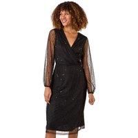 Roman Originals Embellished V-Neck Wrap Dress Women UK - Ladies Autumn Winter