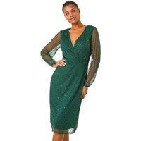 Roman Embellished V-Neck Wrap Dress 14 female