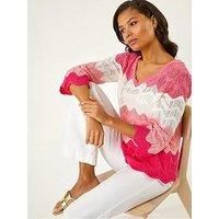 Roman Colour Block Crochet Knit Jumper 16 female
