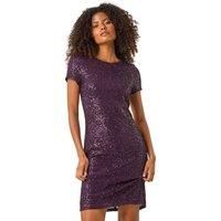 Dusk Purple Sequin Shift Stretch Dress - Size 16 16 female