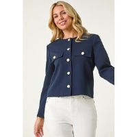 Roman Petite Collarless Button Up Jacket 12 female