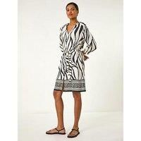 Roman Originals Abstract Border Tie Shirt Dress Women UK - Ladies Spring Summer