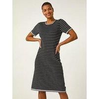 Roman Stripe Print Knitted Dress - Black