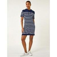 Roman Originals Stripe Hooded Knit Dress for Women UK - Ladies Everyday Holiday Spring Summer Notch Neckline Comfy Soft Evening Vacation Work Party - Navy Stripe - Size 20