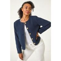 Roman Petite Navy Button & Pocket Jacket - Size 12 12 female