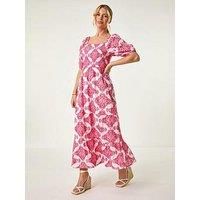 Roman Petite Cotton Embroidered Shirred Maxi Dress Women UK Ladies Spring Summer