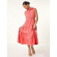Roman Petite Stitch Tiered Pocket Midi Dress 14 female