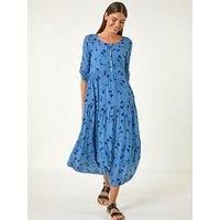 Roman Floral Print Button Midi Dress 12 female